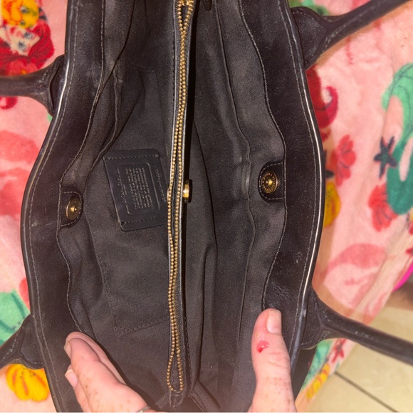 Black coach purse with pink and purple flowers - Picture 2 of 5